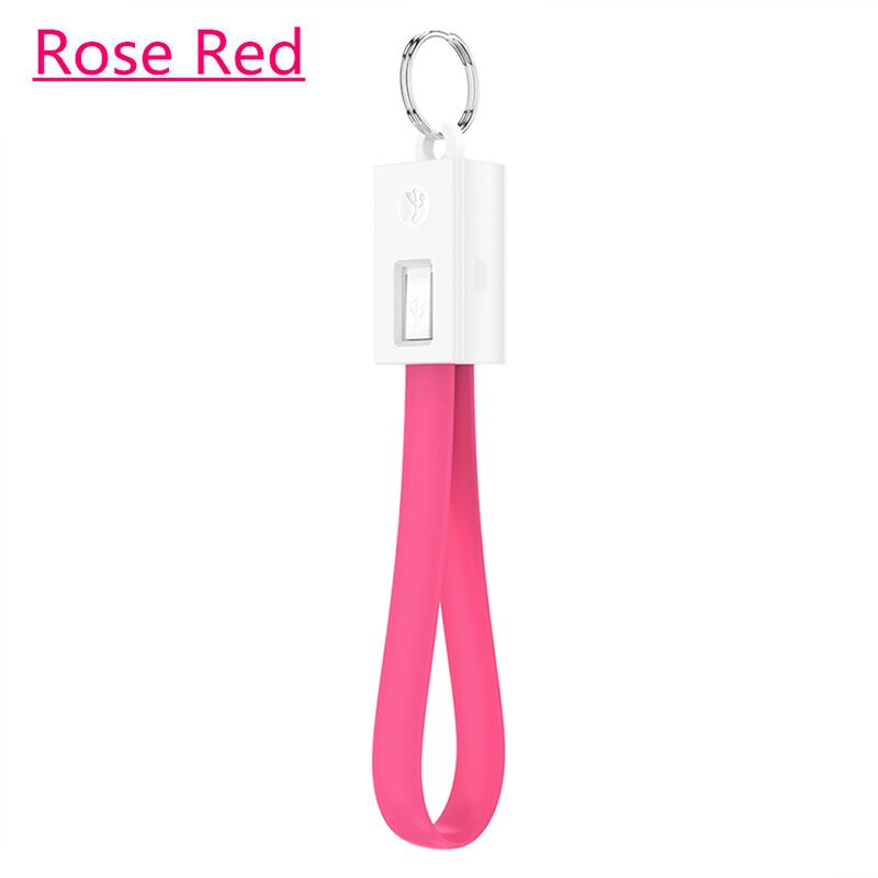 Keychain Micro USB Type C Cable Fast Charger Small Cable For iphone Sumsang Key Chain USBC Short Cabel Mini Cables East to Carry: Rose Red / 20CM For Micro