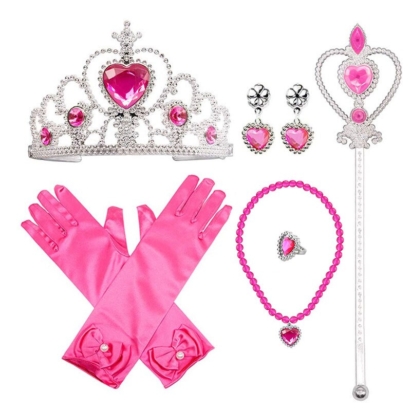 Elsa Prinses Accessoires Handschoenen Wand Kroon Sieraden Set Elsa Pruik Vlecht voor Prinses Jurk Kleding Cosplay Aankleden Sneeuwvlok: Paars