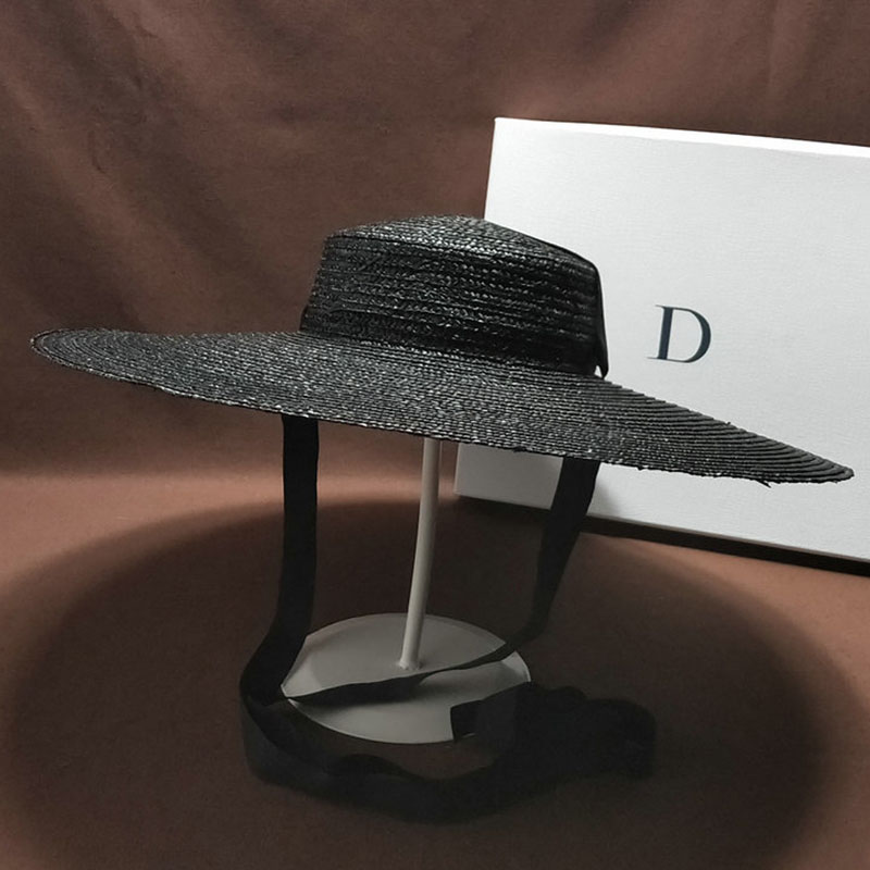 Håndlavet sort naturlig stråhat til mænd kvinder bandage bånd slips bred kant sol hat derby solbeskyttelse sommer strand hat