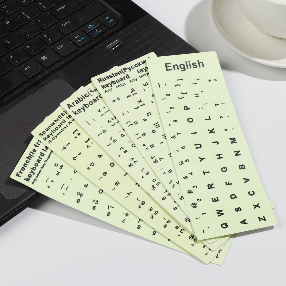 Multiple Language Luminous Keyboard Stickers Alphabet Layout Russian Letter English Spanish Protective Film Stickers