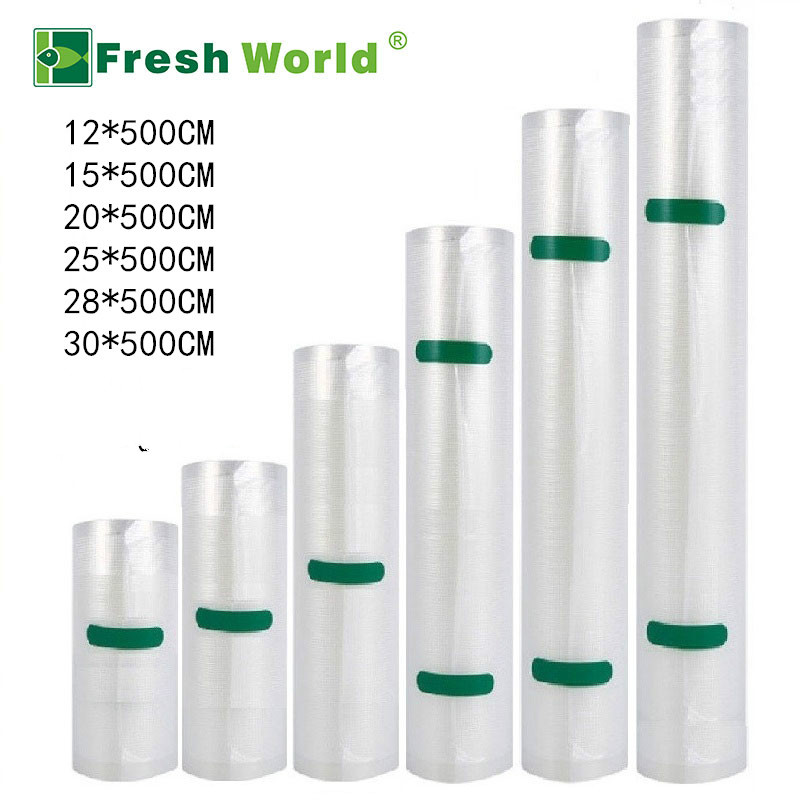 Fresh world vakuumforseglingsmaskineposer til madopbevaring friske holder 12/15/20/25/28/30*500cm vakuumpakningsruller