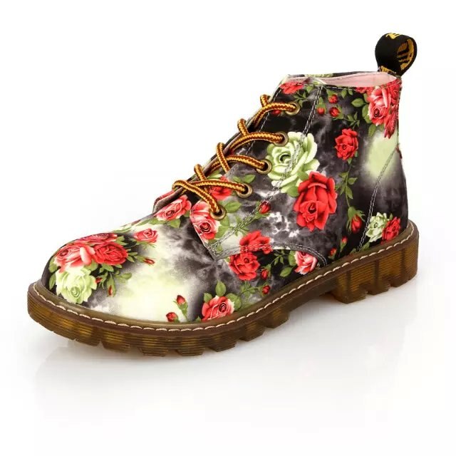 SHIDIWEIKE Frauen Stiefel Blumen- Gedruckt Stiefel Weiche Sohle Stiefeletten Spitze hoch Plattform Schuhe Frau B033: Gelb / 5