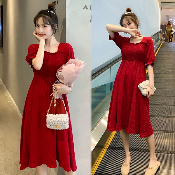 8161 sommer Koreanische Mutterschaft Kleid Süße schick EINE Linie Dünne verlieren Kleidung für Schwangere Frauen Heißer Schwangerschaft kleid: rein rot / L