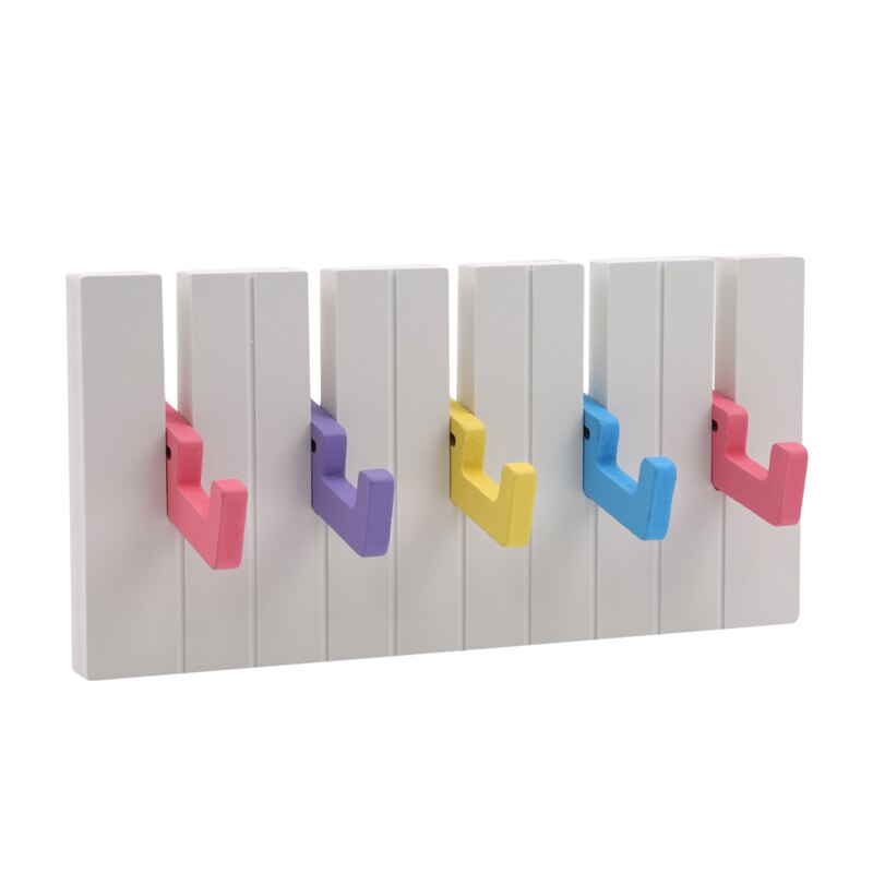 Perchero de madera Estilo de Piano para colgar en la pared, estante para decoración, colgador magnético, gancho de almacenamiento de anillo: Color 5 hooks