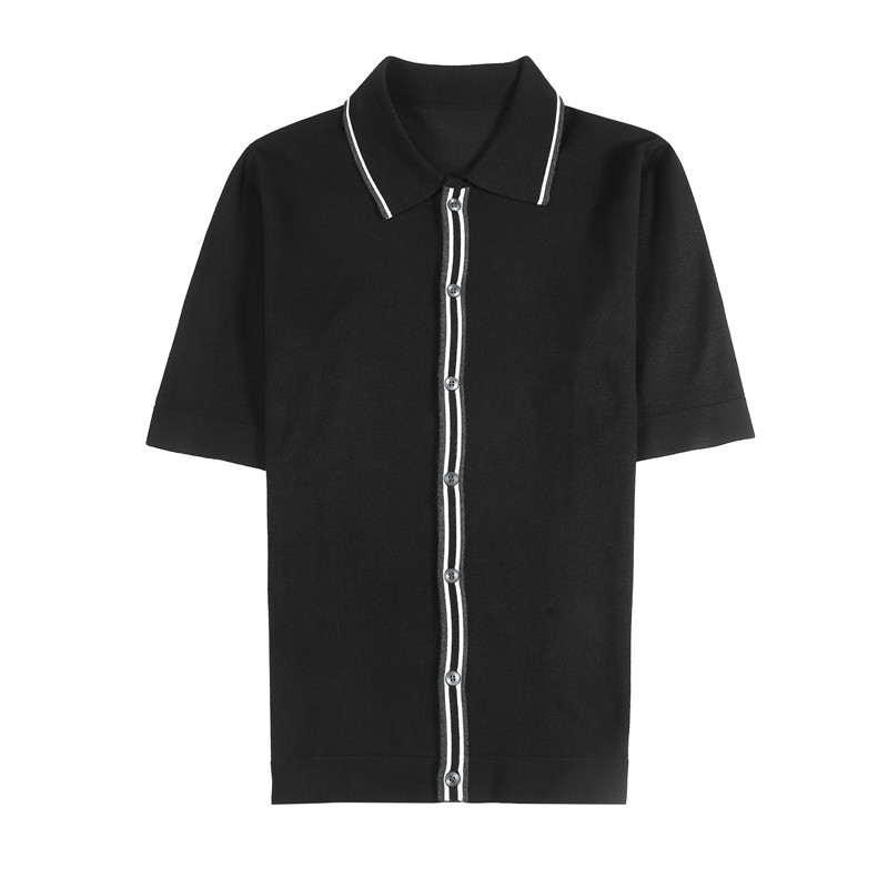 POLO de punto de manga corta para hombre, cárdigan ajustado de tendencia británica, con solapa de contraste de Color, informal de negocios, de verano