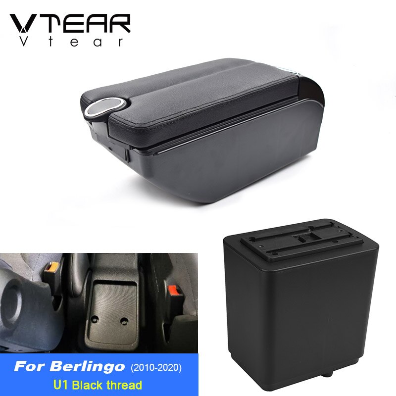 Vtear Voor Citroen Berlingo Peugeot Partner Tepee Auto Armsteun citroën berlingo Abs Arm Rest Auto-Styling Armsteun Doos Center Console Usb accessoires: F Black thread