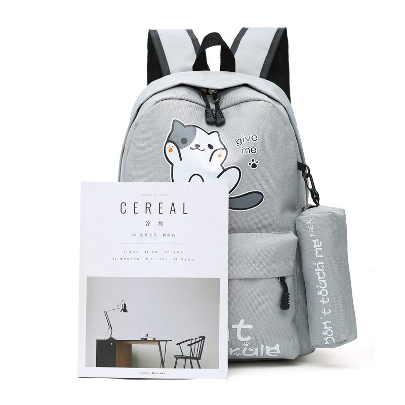 Leuke Cartoon Kat Schooltassen Tiener Meisjes Rugzak Voor Vrouwen Schooltas Effen Nylon Student Schooltas Tiener Casual Boekentas