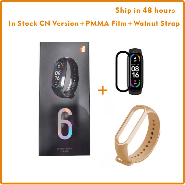 In Voorraad Originele Xiaomi Band 6 Mi Band 6 Bloed Zuurstof 1.56 Amoled Fitness Tracker Hartslagmeter Smart Polsband Band: Add Walnut Strap