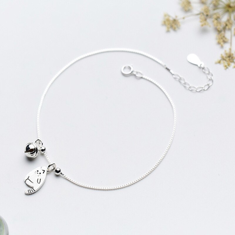 925 silber Schmuck Glückliche Katze Glocke Anhänger Armbinde/Fußkettchen Weibliche modisch Haustier Ebene Armbänder Strand Hochzeit Bein Auf Fuß schmuck