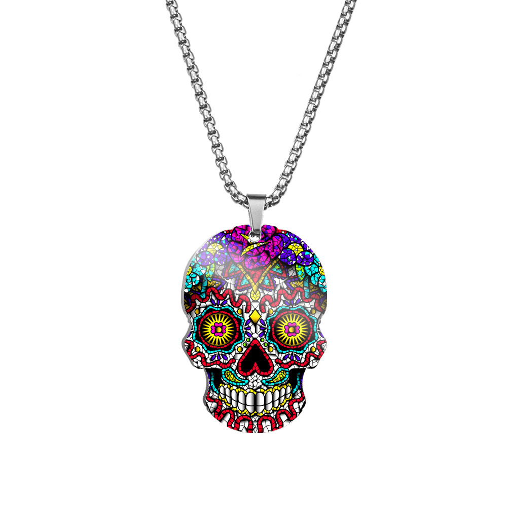 HNSP collar con colgante de calavera con impresión 3D de acero inoxidable para hombres y mujeres, joyería de Halloween, accesorio de: Color dorado