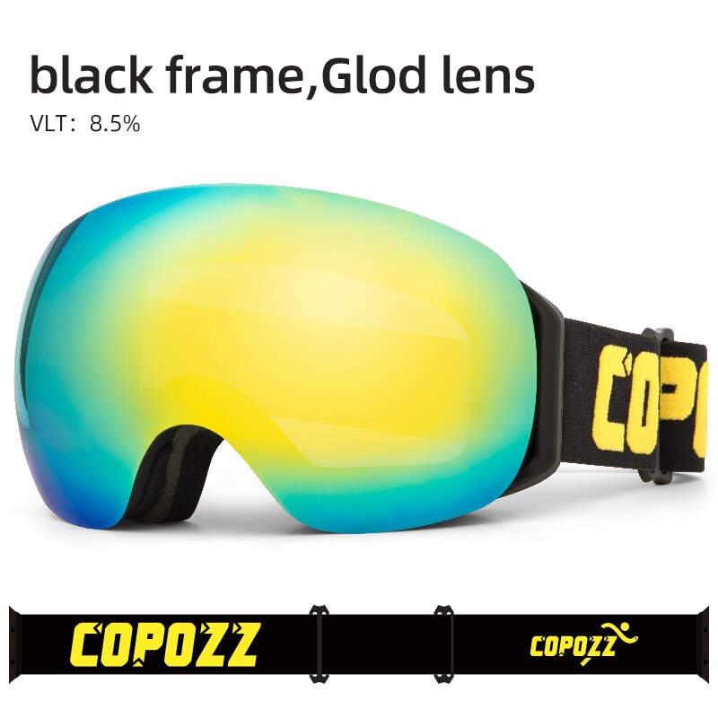 Copozz rammeløse skibriller med snemaske mænd kvinder snowboard beskyttelsesbriller magnetisk  uv400 øjenbeskyttelse anti tåge skiløb: Guld