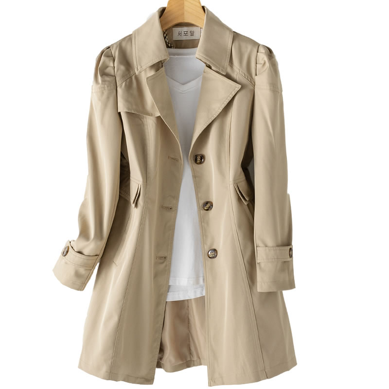 Femmes Trench Coat printemps femme classique manches bouffantes simple boutonnage imperméable imperméable affaires vêtements d'extérieur