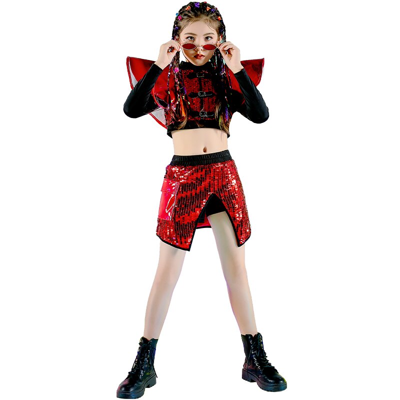 Moda kostiumy robić tańca jazzowego cekinowe czerwone stroje taniec nowoczesny ubrania biodro-hopowe wydajność ulica Dancewear stroje sceniczne DN7211: 130