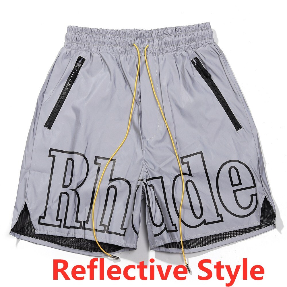 Rhude Logo Shorts Mannen Vrouwen Geleidelijke Tekst Mark Gewassen Nylon Rhude Korte 1:1 Twin Rits Zakken: 3 / L