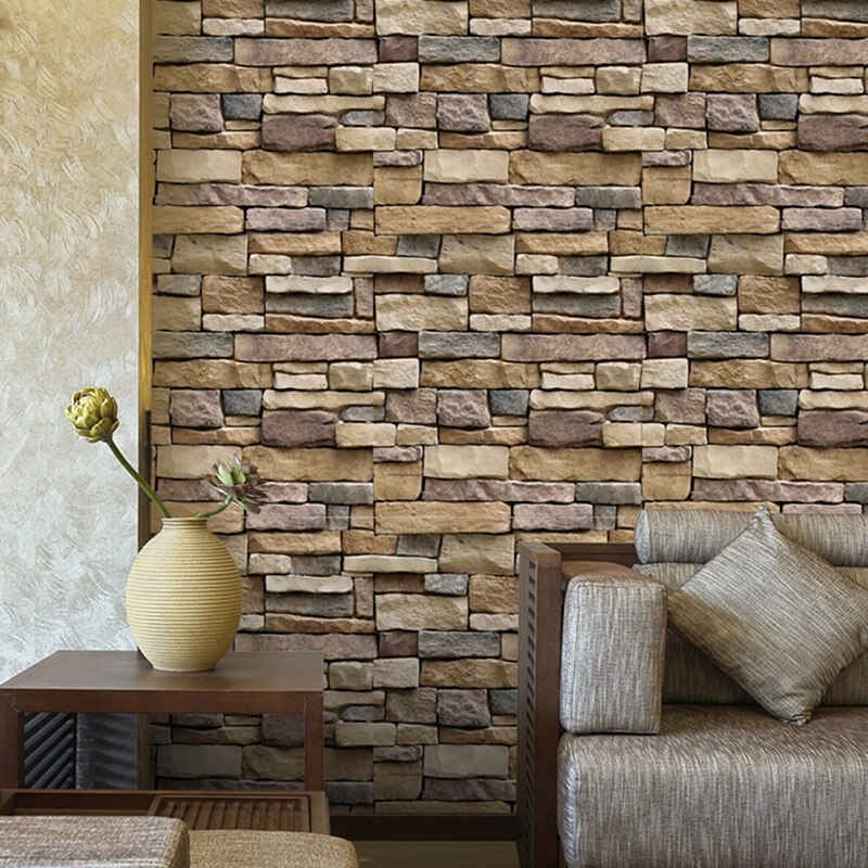 3D Decorative Wall Decals Brick Stone Rustic Self-adhesive Wall Sticker Home Decor Wallpaper Roll for Bedroom Kitchen