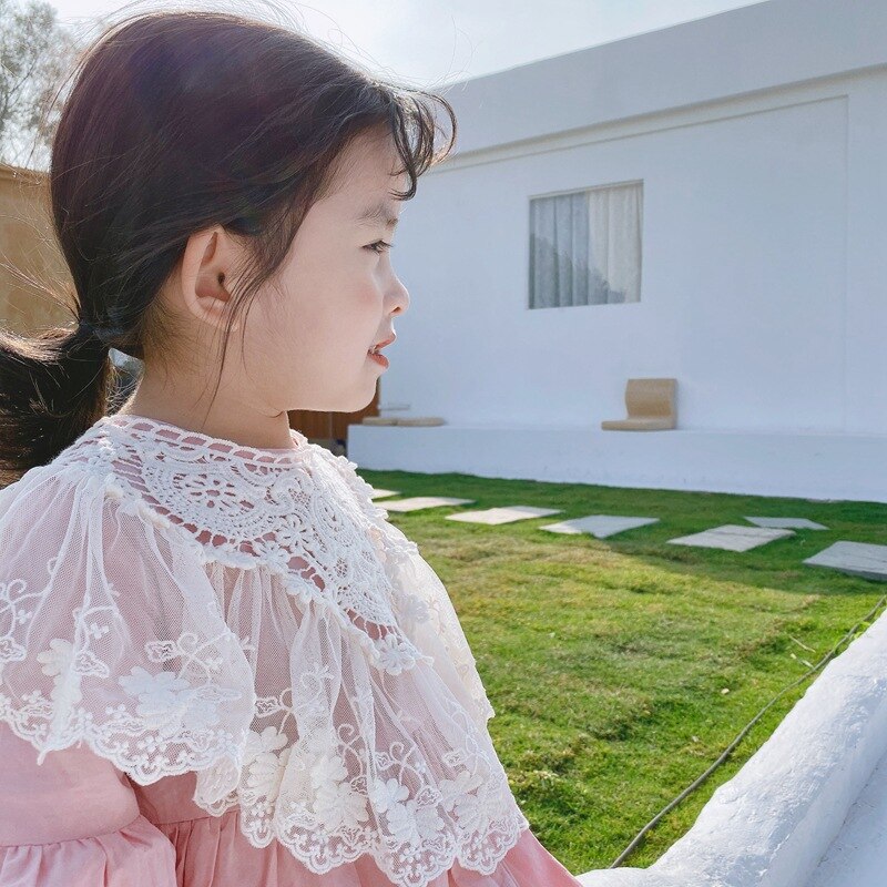 Korean Style Baby Girls Lace Collar Spring Children Clothes Accessiory Princess Shawl Kids Pure Cotton Bibs