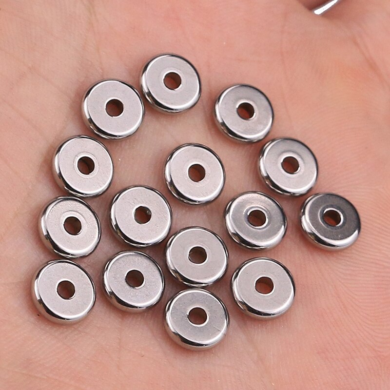 50 teile/los 4 5 6 8 10mm Edelstahl Flache Runde Perle verlieren Abstandshalter Perlen für DIY Schmuck Machen halskette Zubehör