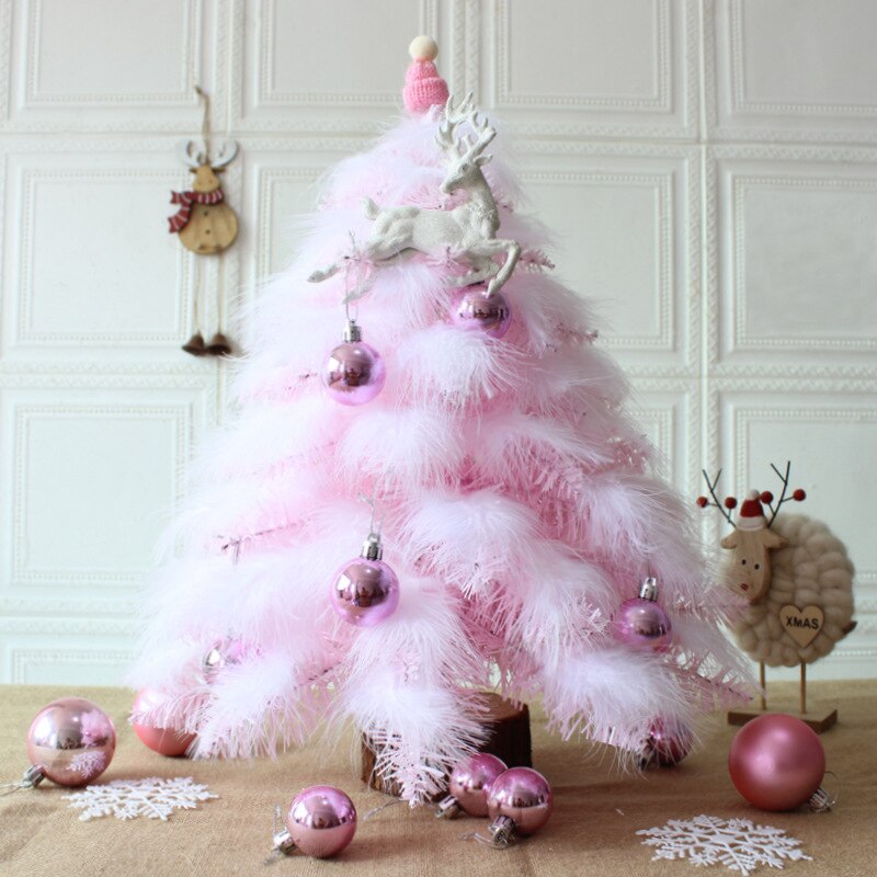 45cm / 60cm Pink Blue Christmas Tree Package Mini Christmas Tree Feather Girl DIY Christmas christmas decorations for home