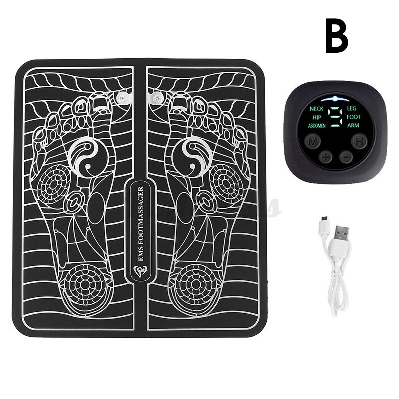 9 niveau ems elektrisk fodmassager pad muskelstimulator måtte forbedre blodcirkulationen fødder slappe af lindre smerter: B