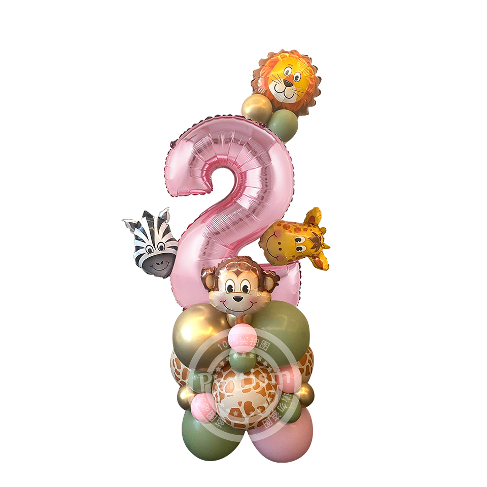 31 pezzi di cartone animale selvatico torre di palloncini da 32 pollici rosa numero palloncino Foglio per decorazioni per feste di compleanno a tema selvaggio uno da ragazza: smeraldo