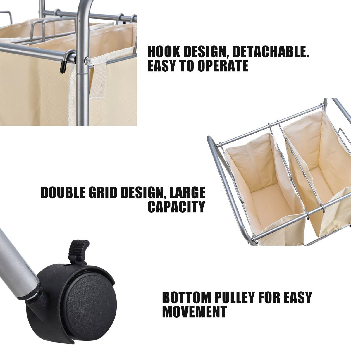 Large Rolling Laundry Basket Organizer 2 Grid Large Laundry Hamper Bin Waterproof Laundry Bags For Dirty Clothes Storage Box