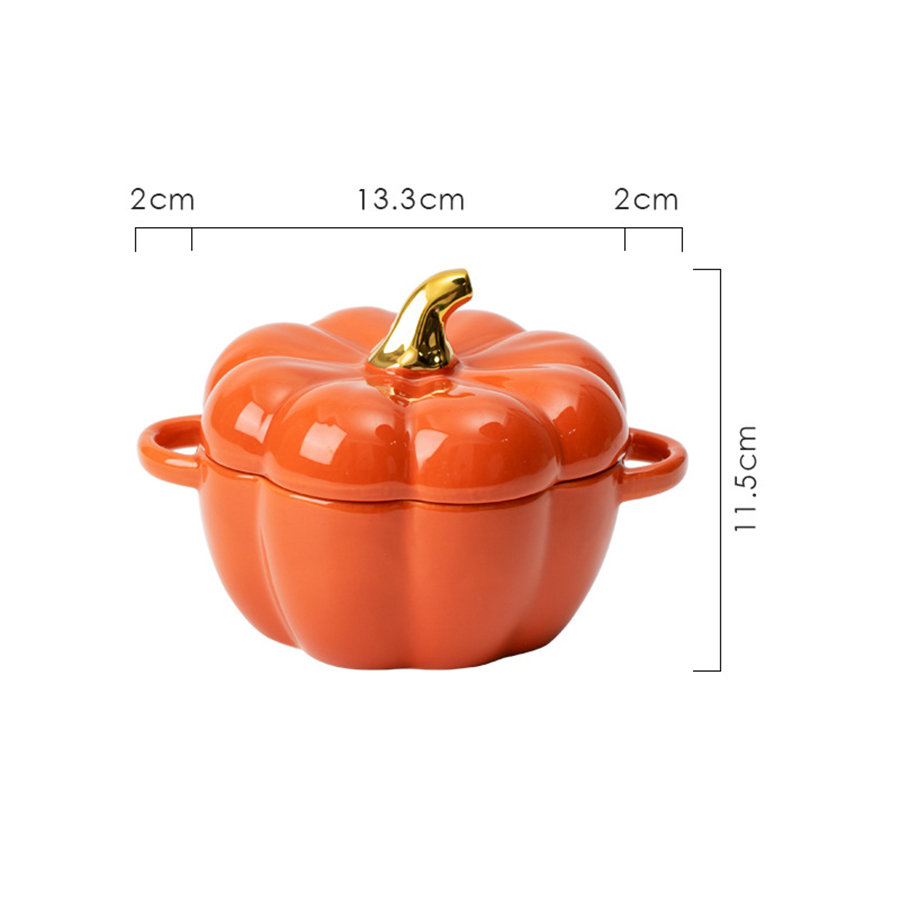 Pumpkin Ceramic Bowl with Lid 15oz Pumpkin Soup Bowl with Handle Pumpkin Decor Storage Jar for Home Thanksgiving Halloween Party: Orange
