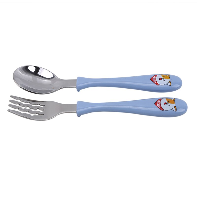 1set Stainless Steel Cartoon Kids Soup Spoon Fork Children'S Tableware 2pcs Set Dinnerware Baby Feeding Cutlery
