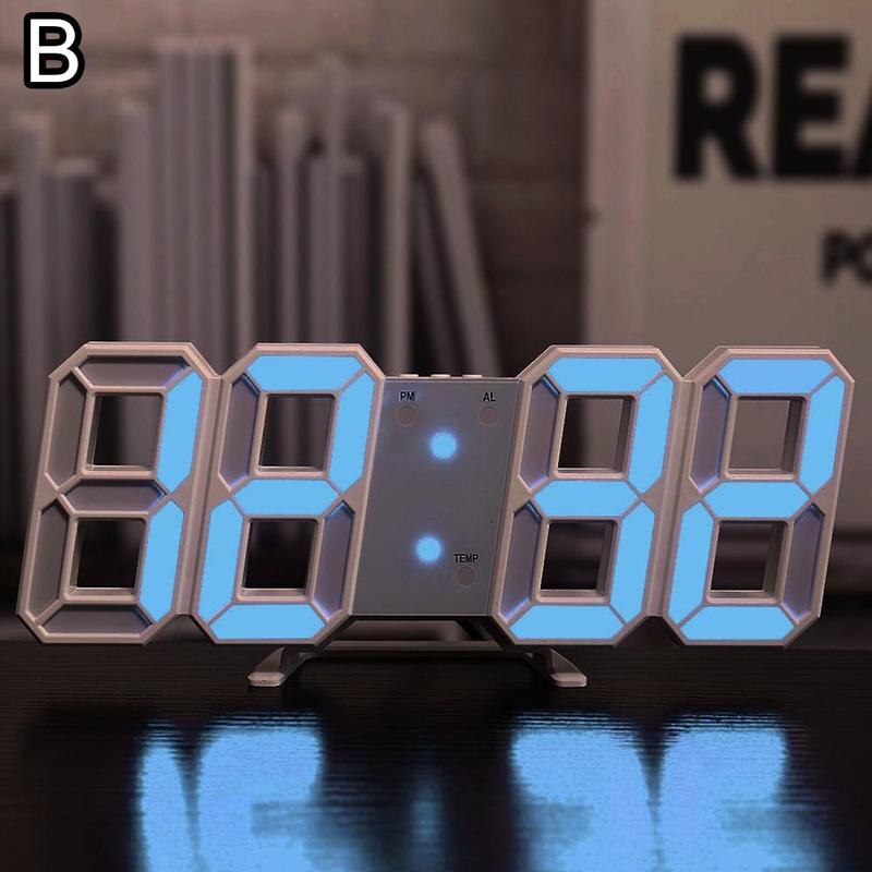 Reloj de pared grande 3D moderno, Digital, Led, Usb, electrónico, de mesa, de escritorio, luminoso: B