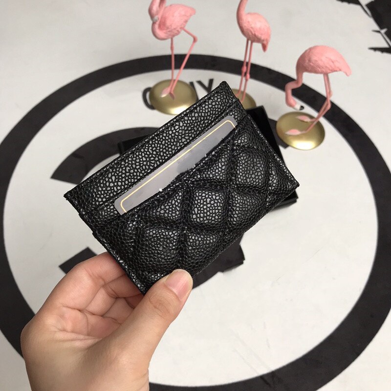 Cartera pequeña de cuero acolchado a la para mujer, cartera corta para mujer, monedero, tarjetero negro de Caviar: caviar silver letter