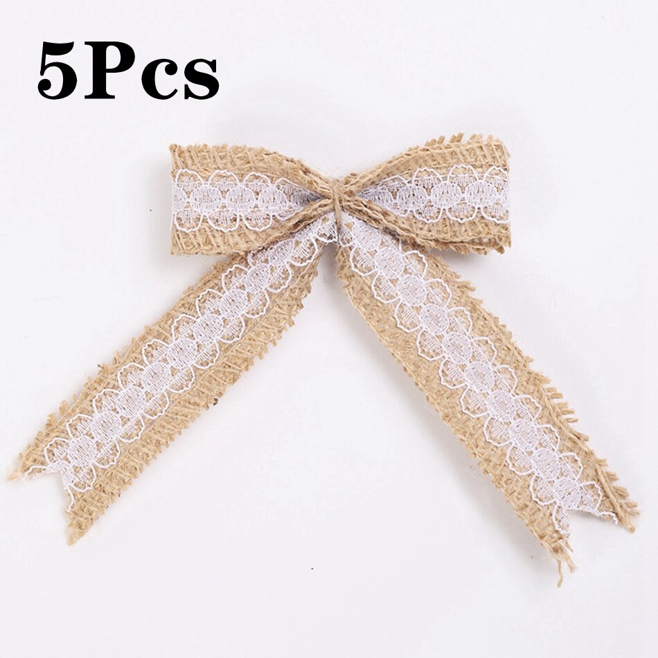 2M/Rolle Natürlichen Jahrgang Jute Leinwand Spitze Schleife Handwerk DIY NäHenne Jute Stoff wickeln Hochzeit Party Weihnachten hause Dekoration: A06 5Stck