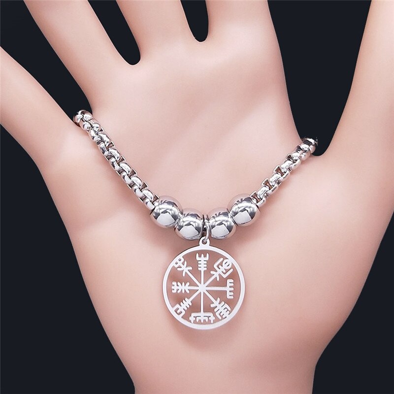 Wikinger-kompass-halskette mit vegvisir-motiv, herren-armbänder aus edelstahl, nordische runen, odin-armbandanhänger, keltischer ethno-schmuck,  b3543 03