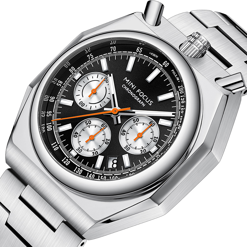 MINI FOCUS MF0601G Luxury Men Quartz Watch Waterproof Chronograph Stainless Steel Band Luminous Hands Classic Wristwatch