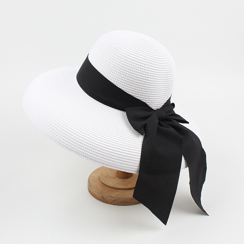 Hepburn-Sombrero de sol con lazo para mujer, sombrero de paja, sombrero de cubo, protector solar de color, sombrero de playa,: Oro