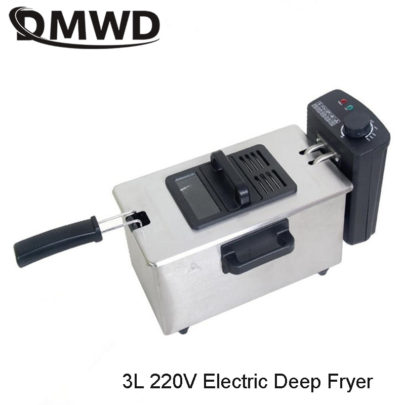 DMWD Electric Oil Deep Fryer Stainless steel Commercial Fried Chips Frying Pot Oven Pan 3L French Fries Grill Machine 110V 220V