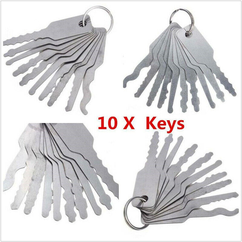 10Pcs/Set Stainless Jiggler Key Car Accessories Keys Dual Sided Car Unlock Lock Open Repair Accessories Tool Kit