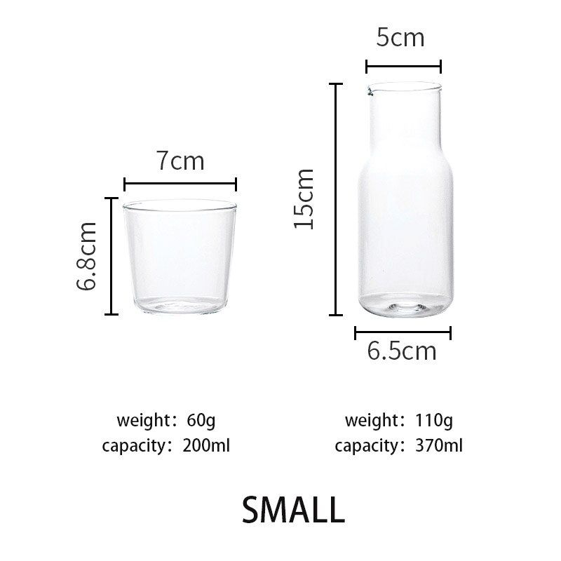2 st/set vattenkaraffel med tumbler glas kallvattenflaskkopp koppar sängkanna vattenkanna högtemperaturbeständig flaska: S