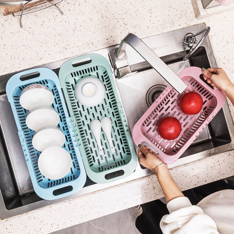 Strong Adjustable Kitchen Sink Rack Dish Drying Rack Over Sink Dry Drainers Plastic Foldable Kitchen Shelf