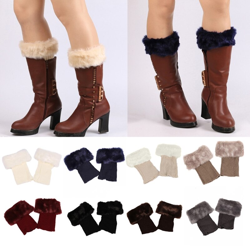 Guêtres en fourrure tricotée au Crochet pour femmes, chauffe-jambes, poignets, chaussettes, guêtres, hiver