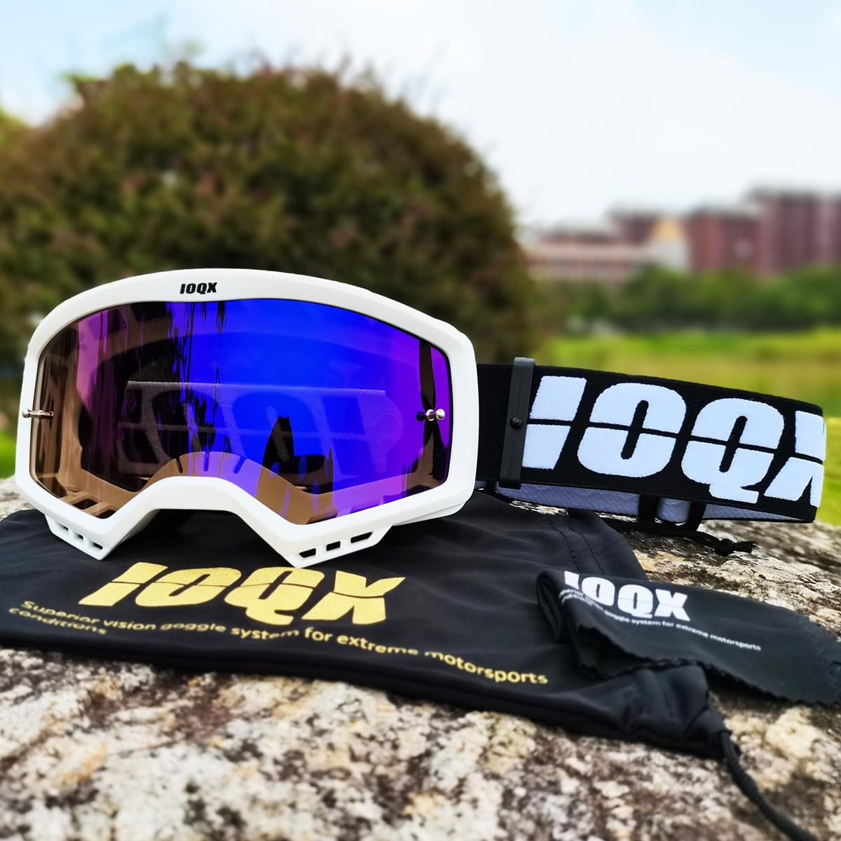 Ioqx Crossmotor Goggles Uv-bescherming Motocross Bril Atv Off Road Skiën Fietsen Lens Sunglass Outdoor Sport Helm Maskers: white no nose