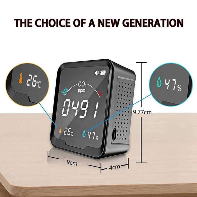 GTBL Indoor Air Monitor, CO2 Detector, Tester For CO2, Temperature And Relative Humidity, Indoor CO2 Meter With Alarm
