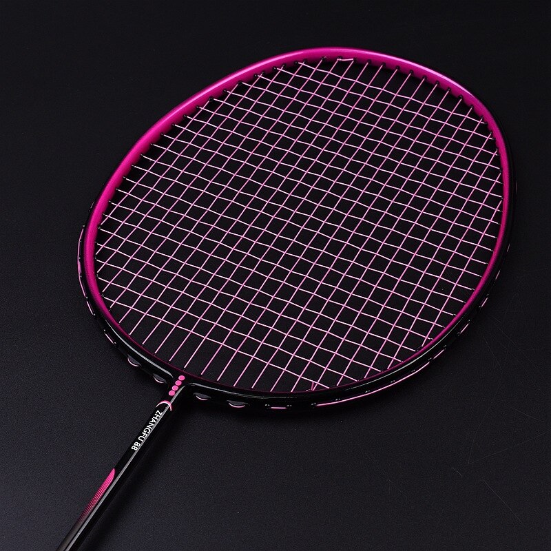 Full Carbon Fiber Ultralight Strung Training Badminton Racket Carbon Badminton Racquet Carbon Fiber Grips With Bags: Pink