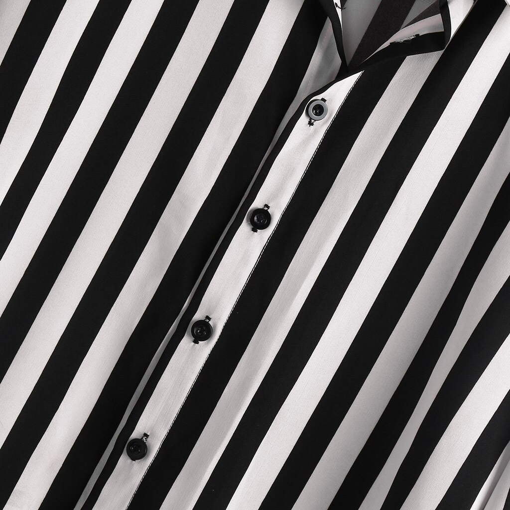 Camisas informales a rayas para hombre, ropa de calle, camisa negra de manga larga, de verano