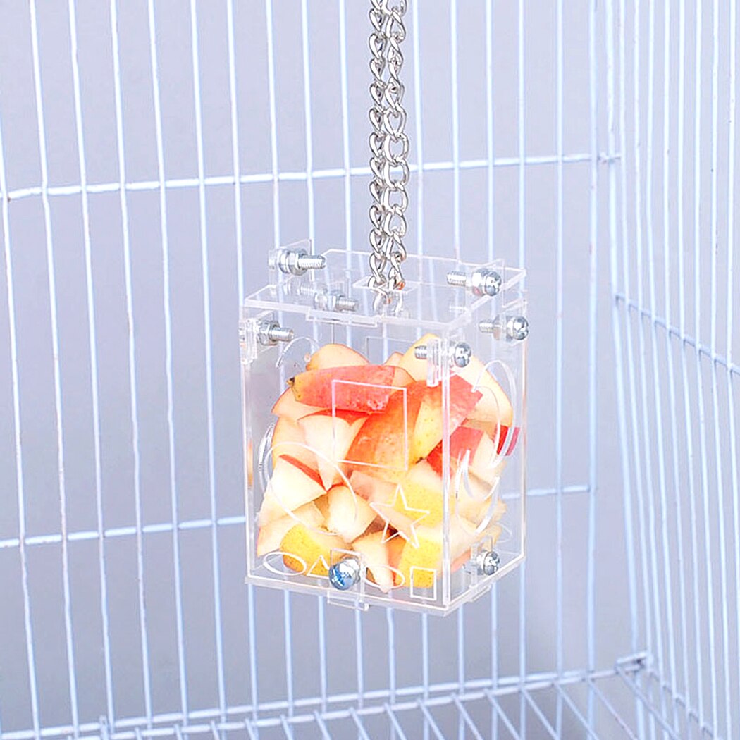 Clear Bird Feeder Acrylic Educational Hanging Forage Toy Parrot Feeder Bird Fruit Vegetable Feeder Pet Feeding Supplies