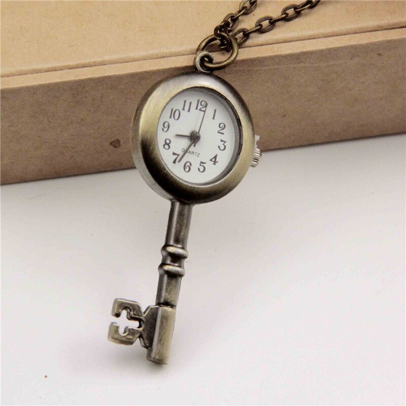 Bronze men and women pocket watch stereo key classic quartz pocket watch with necklace men and women