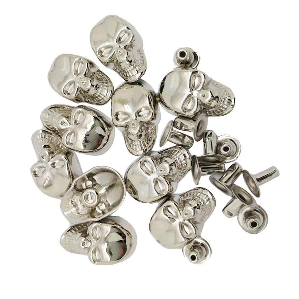 10 Sets de remaches de tachuelas de calavera Punk Rock picos zapatos bolsos DIY cuero artesanal 9x16mm