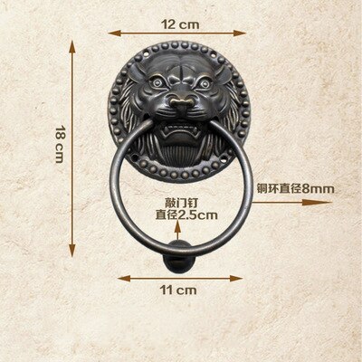 1x Leeuw Deurklopper, Chinese Stijl Deurklopper Antieke Dier Hoofd Deur Ring Houten Deur Pull Ring Vervangende Onderdelen: 12cm Black color