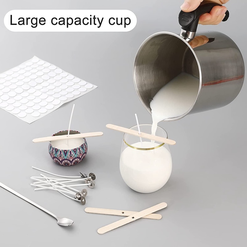 Candle Making Pouring Pot Kit With Boiler Wax Melting Pot,Candle Wicks,Candle Wicks Sticker,Wooden Candle Wick Centering