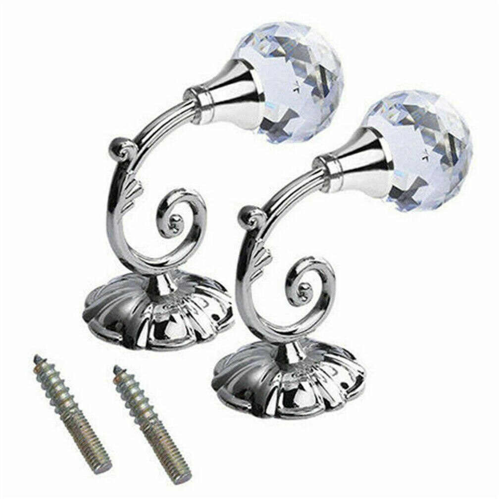 2PCS Luxury Crystal Glass Curtain Holdback Wall Tie Back Hooks Hanger Holder: Silver