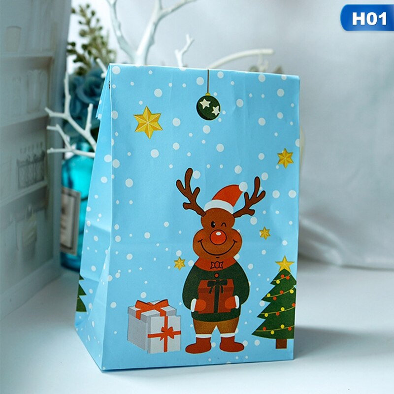 10 stk christmas santa elg papirposer stand up slik mad papir segl pakning års fest favoriserer madpose til småkager: 1