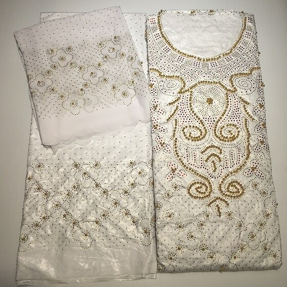 bazin riche getzner african fabric with rhinestones & beads latest top 3 in 1 basin tissu africain brocade fabric for dress: White